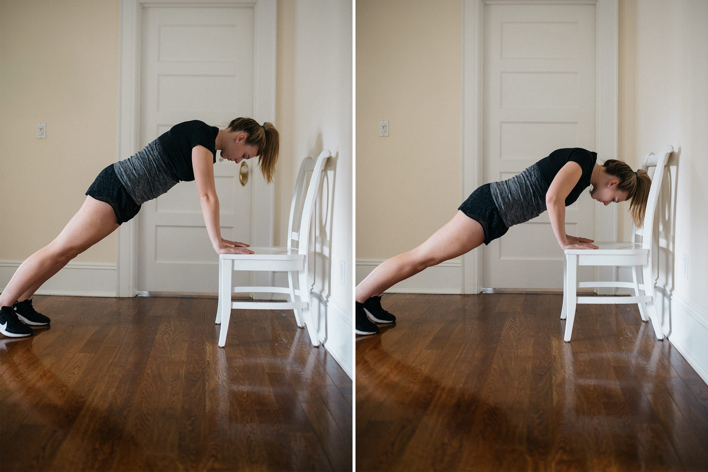 chair push up at home workout exercise