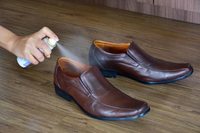 spraying shoes