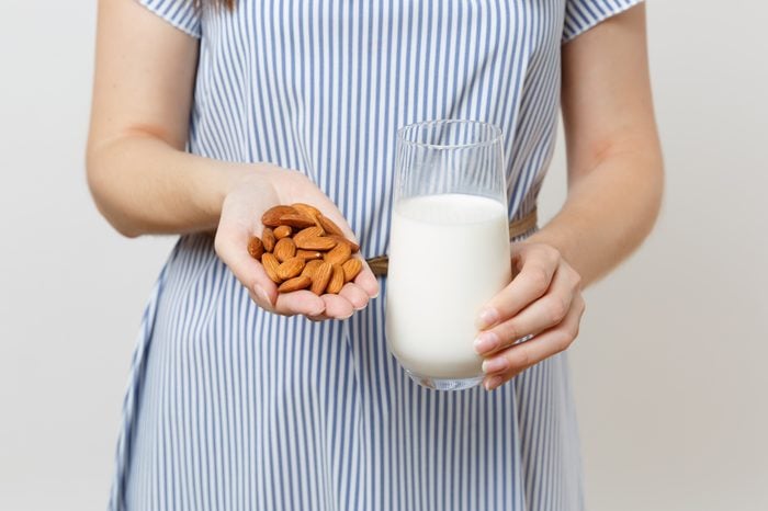 almond milk and woman