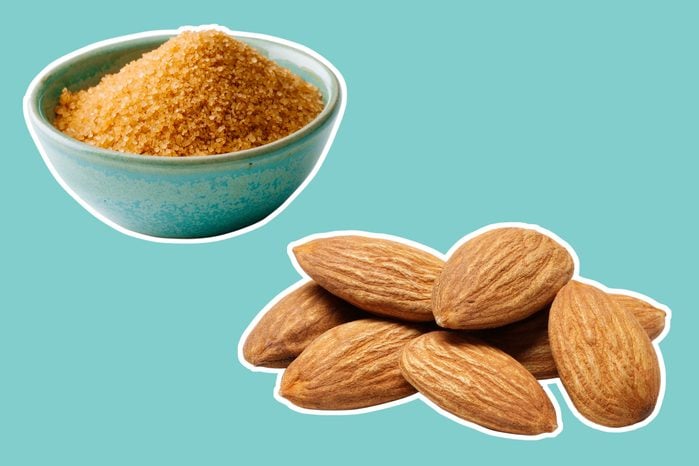 brown sugar in a bowl and whole almonds