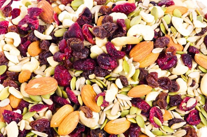 dried nuts, seeds, and craberries