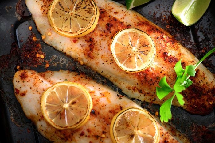 Fish roasted with lemon and spices.