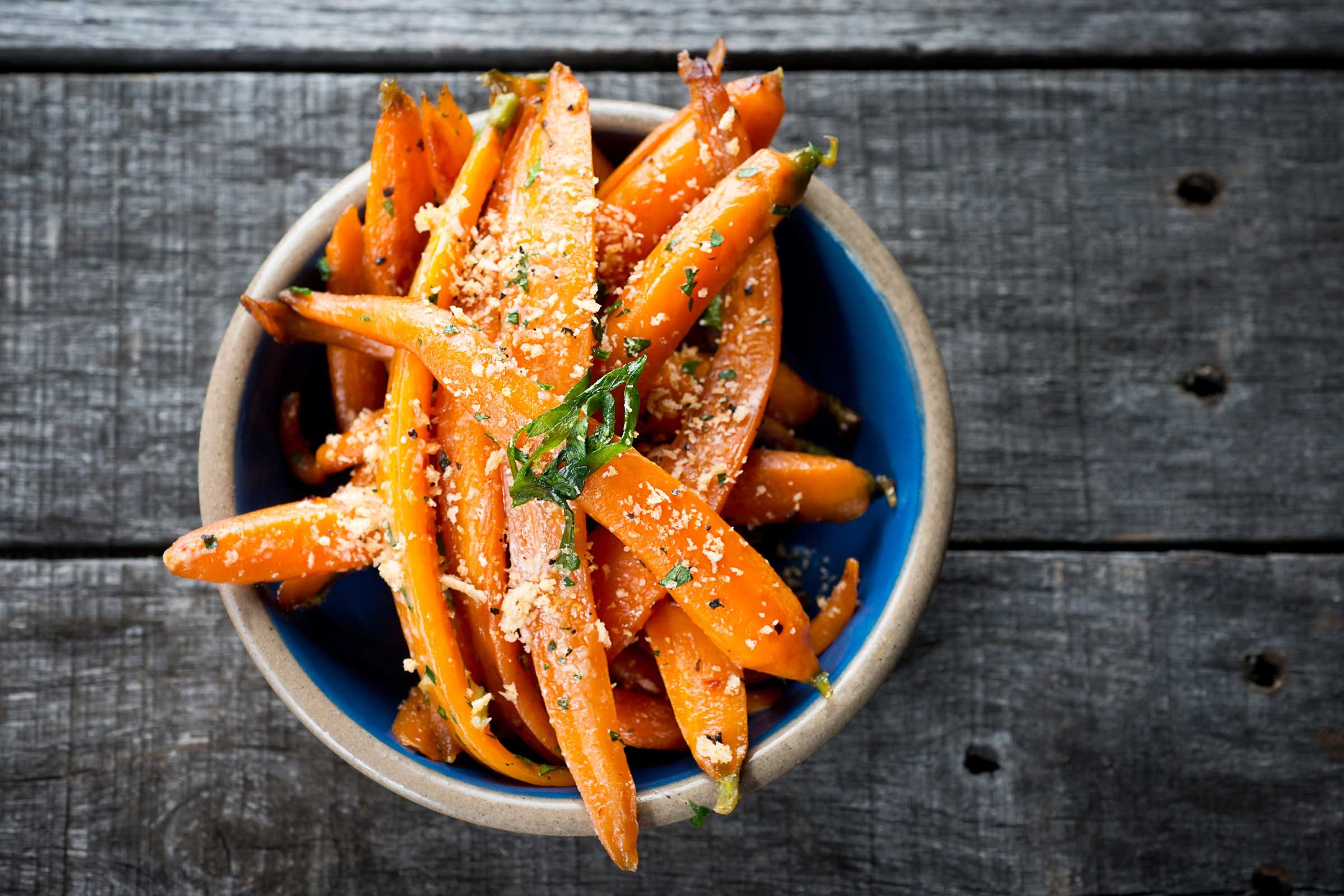 seasoned strips of carrots in a bowl
