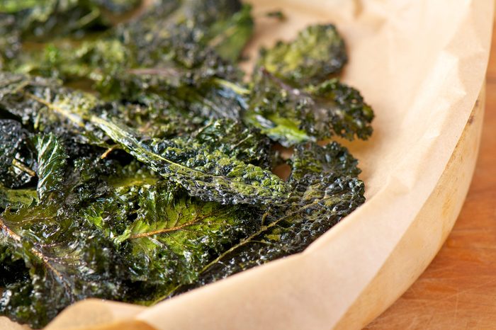 Plate of baked kale.