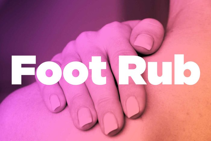 Words "foot rub" over image of hands rubbing shoulder