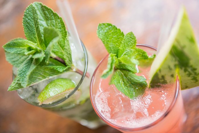 Pink drinks with watermelon and mint
