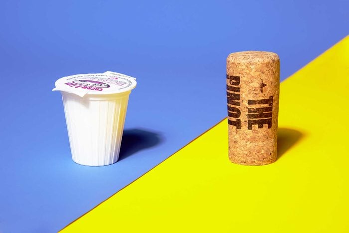 Portion control trick illustration: milk jug and wine cork