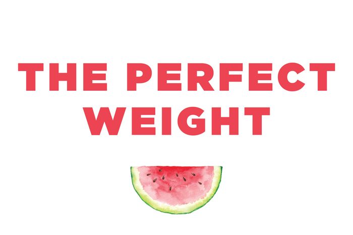 Illustration of a watermelon slice with text: "the perfect weight."