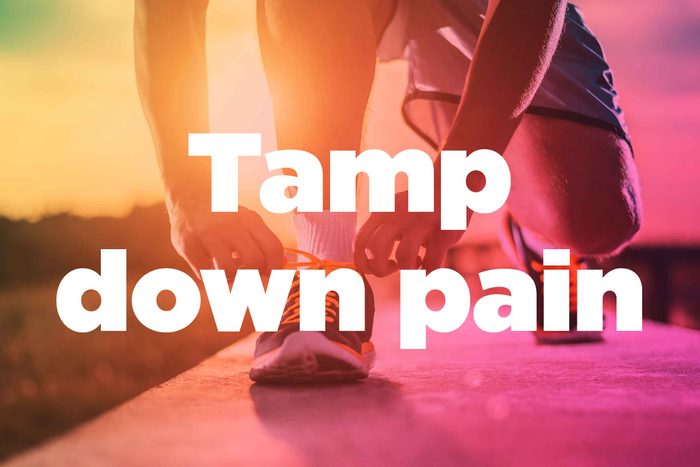 Text on background image of runner: "Tamp down pain."