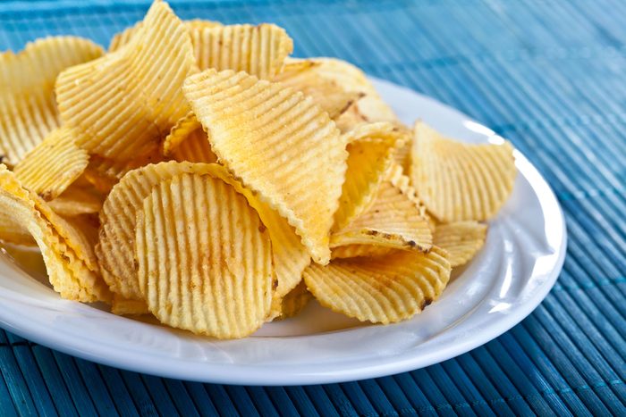 plated of ruffled potato chips