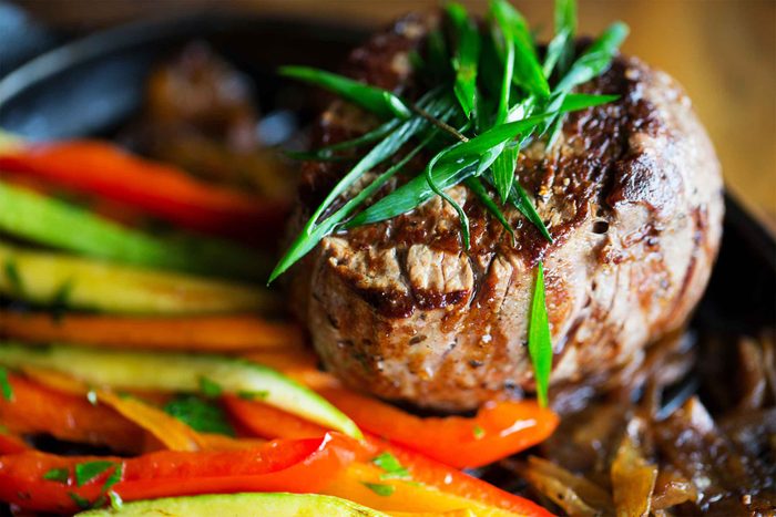 Steak and veggies.