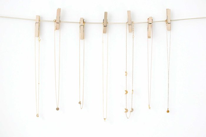 jewelry hanging with clothespins