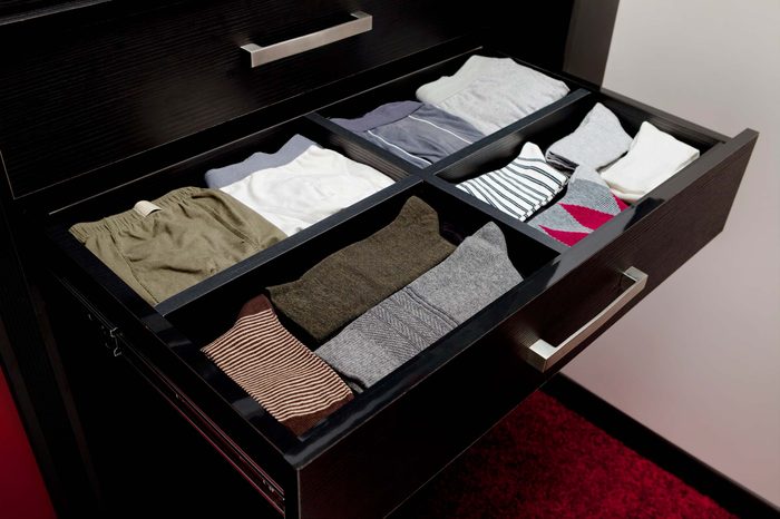 Dresser drawer with underwear and compression socks