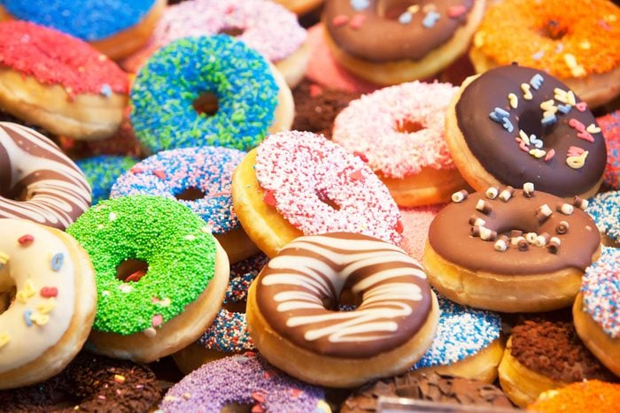 colorful variety of donuts with sprinkles