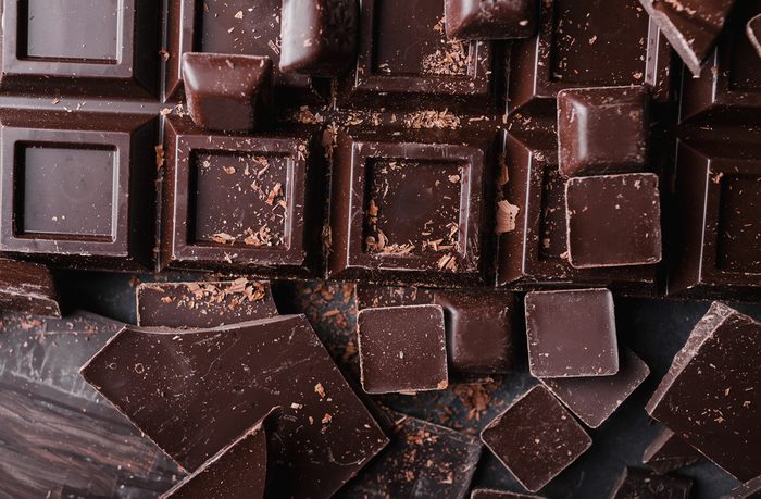 Close up of squares of chocolate