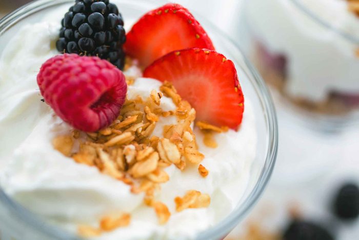 Greek yogurt with granola and berries