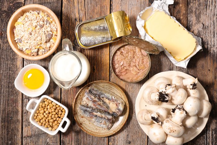 mushrooms, canned sardines, garbanzo beans, tuna, and other vitamin D sources