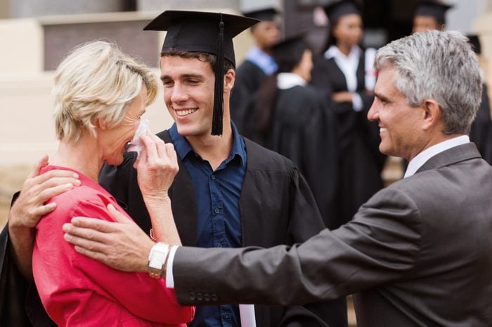 mother crying at son's graduation