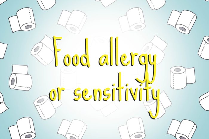 illustration of toilet paper rolls with words food allergy or sensitivity
