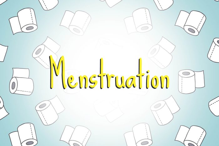 illustration of toilet paper rolls with word menstruation