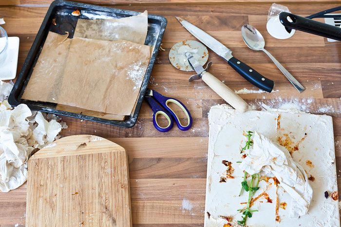 messy food on cutting board