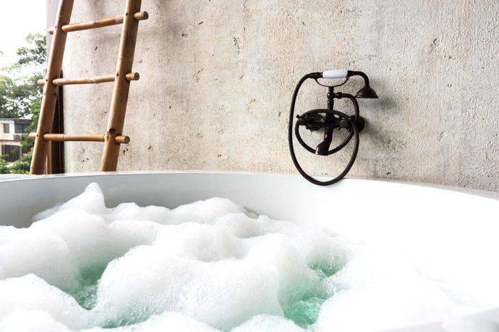 bubble bath in outdoor tub
