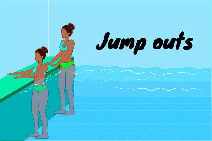 Graphic of woman doing jump outs in a pool.