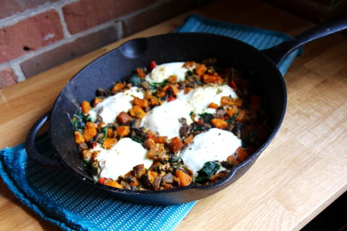 Sweet-Potato-Egg-Skillet-with-Spinach-&-Mushrooms