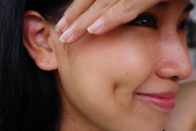 close up of woman's dimples
