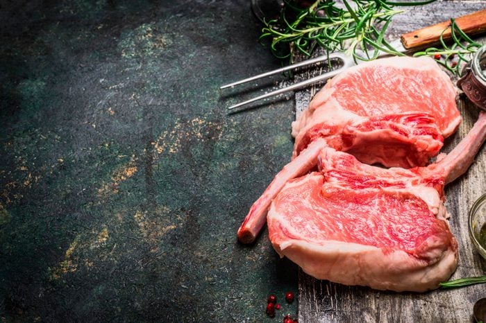 Raw steak on the bone.