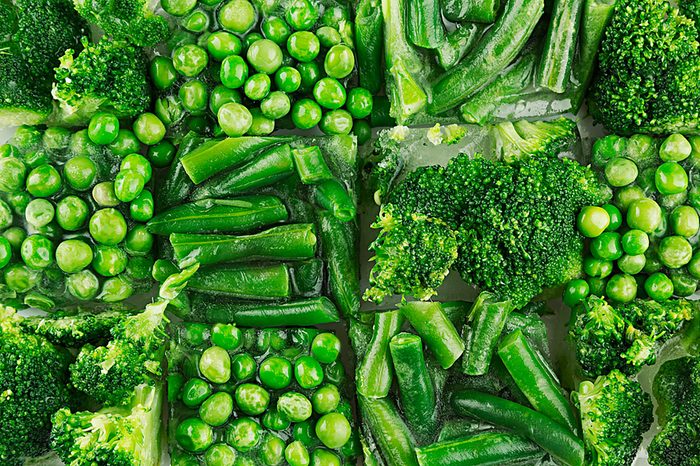 artful arrangement of frozen green veggies