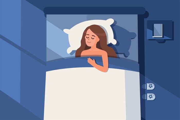 Illustration of a woman sleeping in bed.