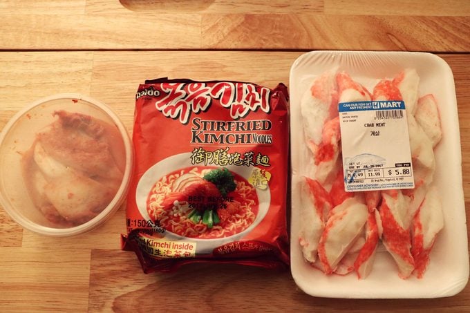 Ramen noodle package and package of crabmeat