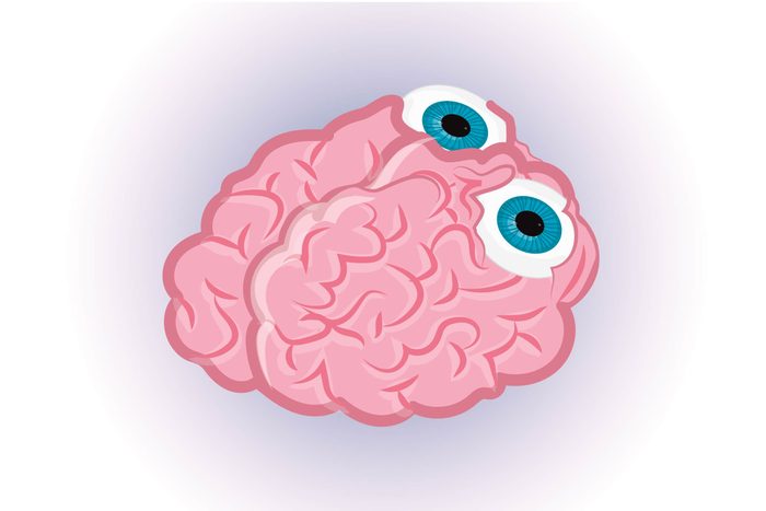 Graphic of human brain with two eyes