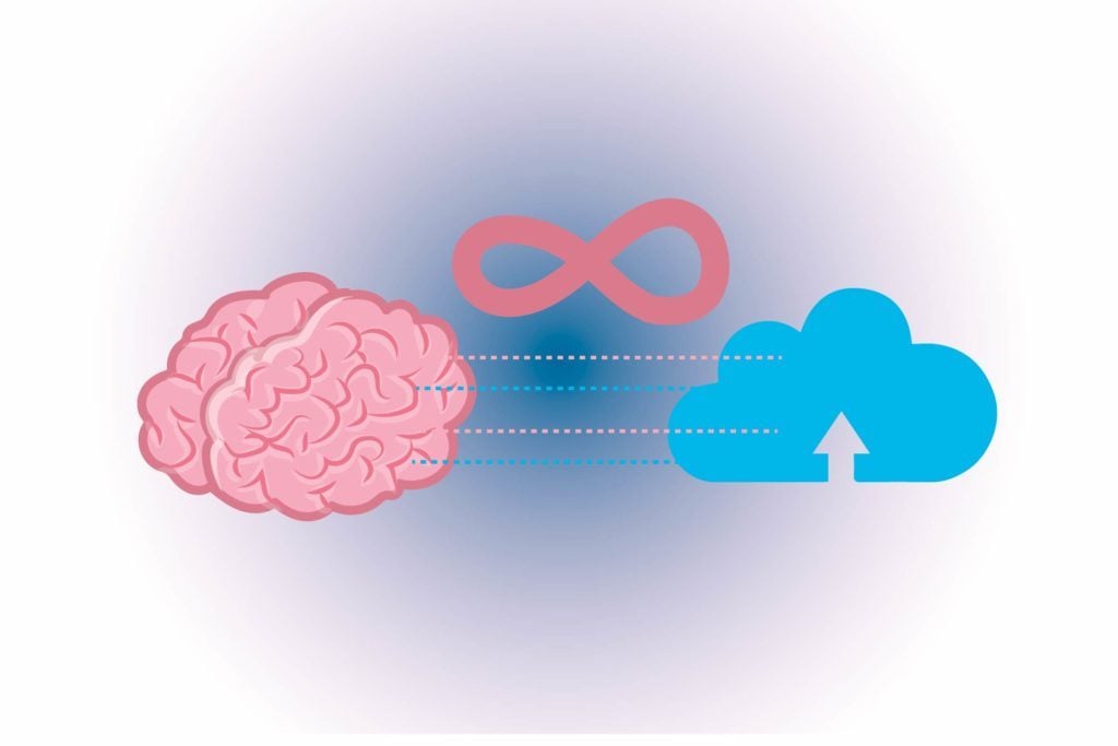 Graphic of human brain with depiction of the cloud