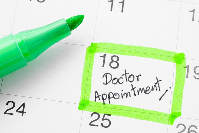 calendar with green pen indicating a doctor's appointment