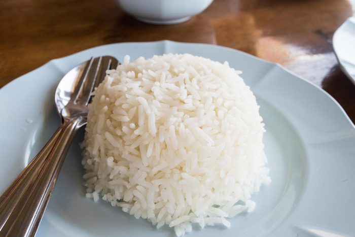 Mound of white rice on a plate
