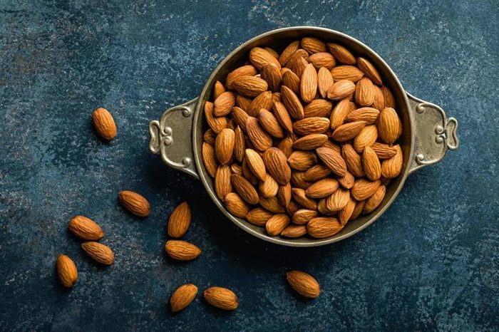 Almonds in a bowl on a table