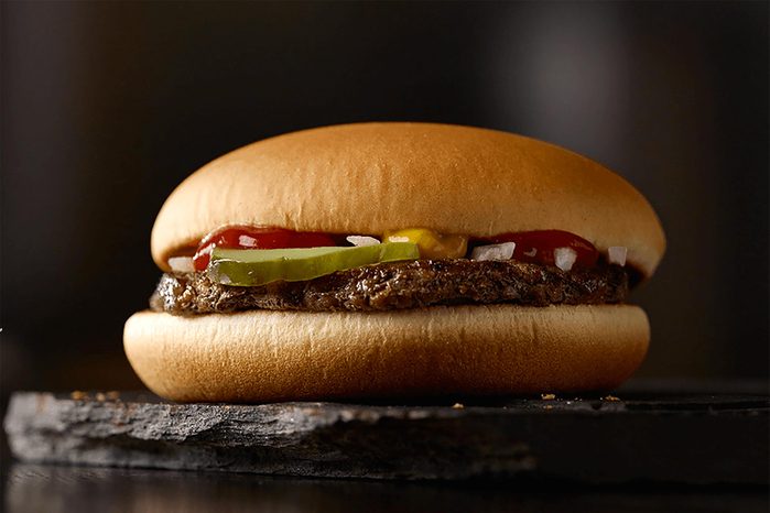 Mcdonald's hamburger on a plate.