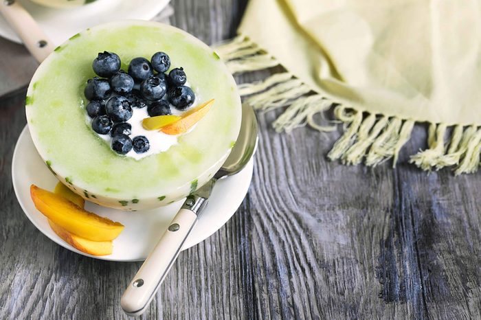 melon with Greek yogurt and blueberries