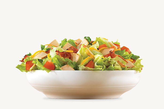 Arby's turkey salad in a white bowl.
