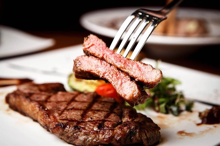 Steak fillet on a dinner plate.