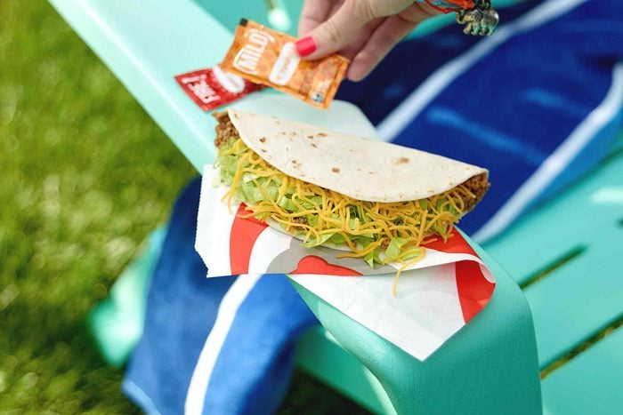 Taco Bell taco on a chair.