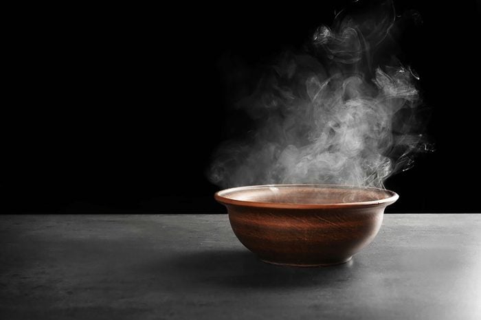 bowl of steaming hot water