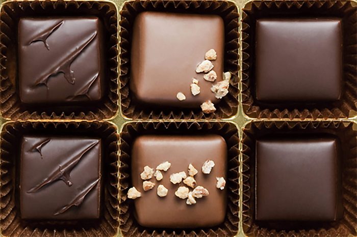 six chocolates in a gift box