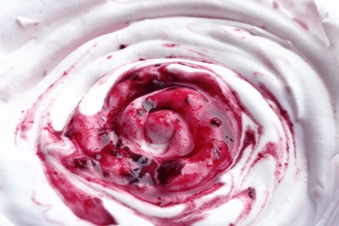 swirl of berry yogurt with preserves on top
