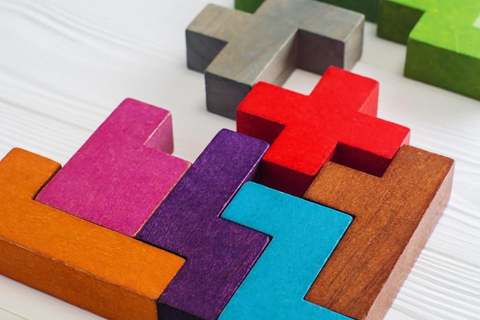 Tetris-like colored wooden blocks