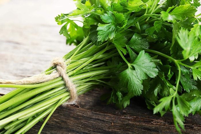 A bunch of parsley tied with rope