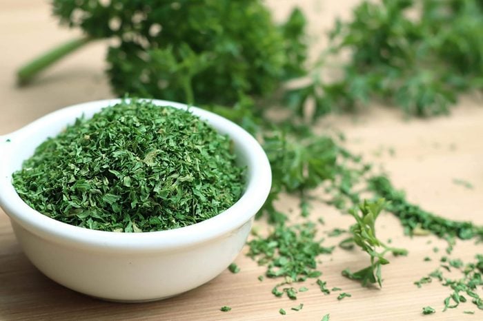 Parsley in white bowl