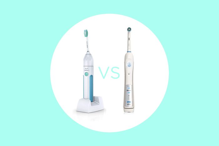 Sonicare and Oral-B brushes side by side.